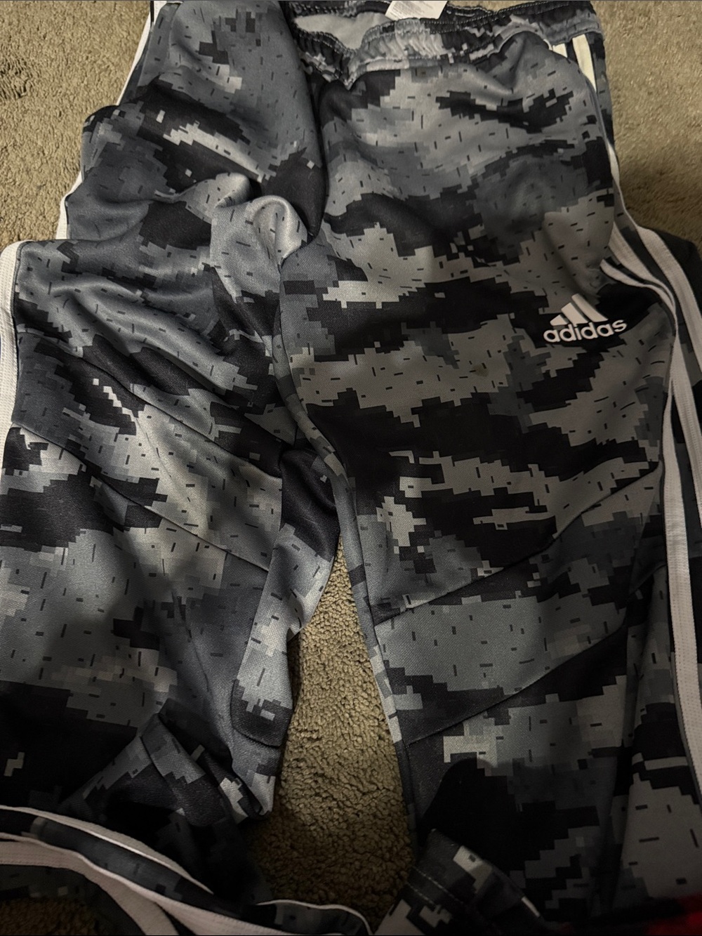 adidas Kids Black & Gray Camo Joggers with White Stripes